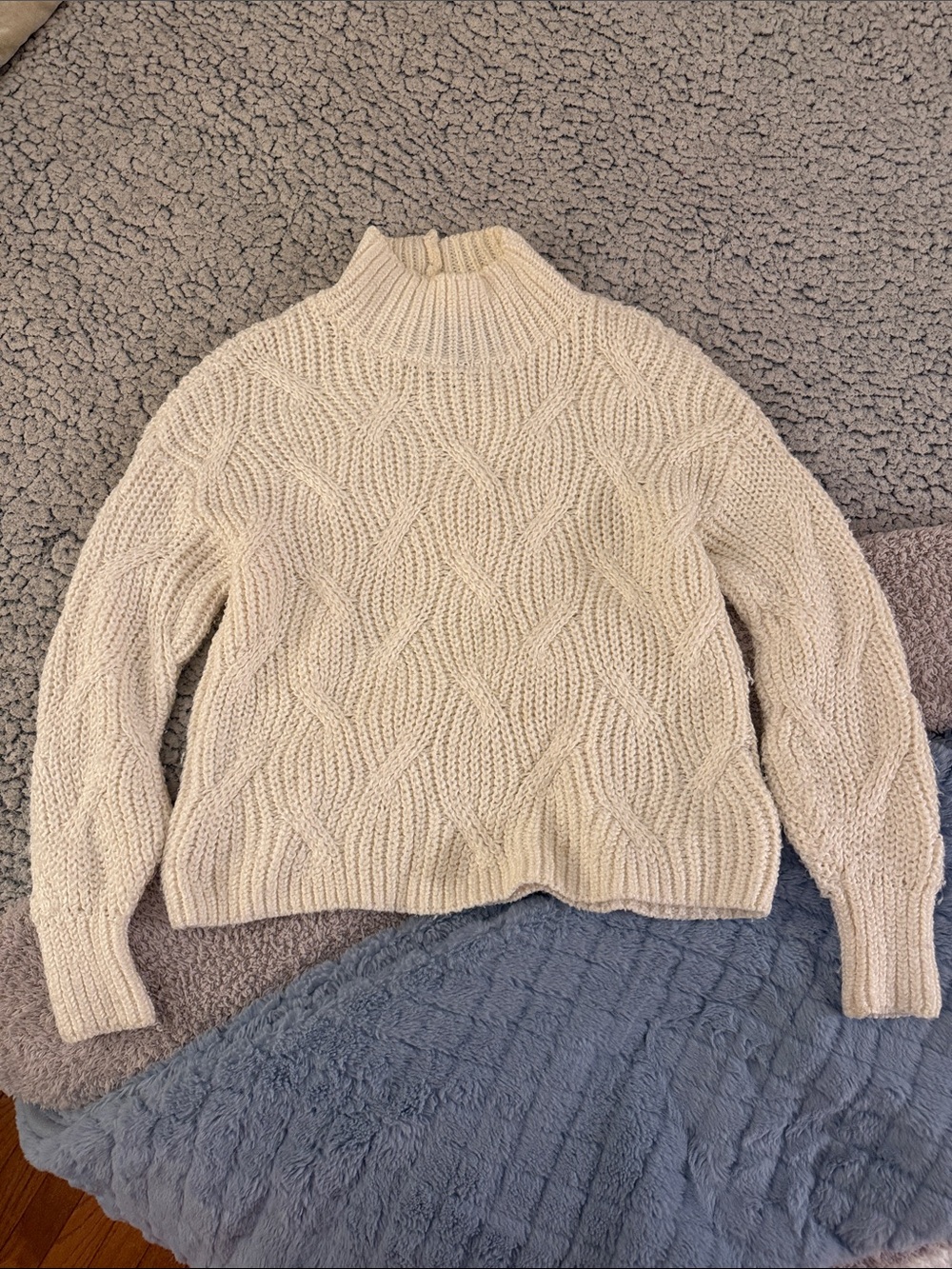 American Eagle Cream Cable-Knit Mock Neck Sweater